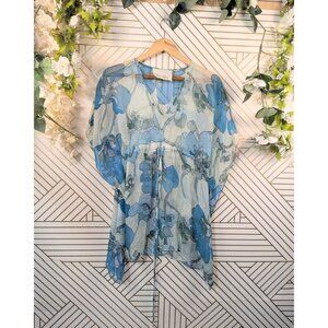Anthropologie VACATION Edition Staci Woo Top Women's Blue Silk Frilly Tie OS